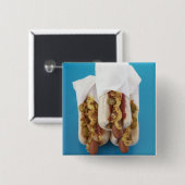 Badge Carré 5 Cm Trois hot-dogs en petits pains (Devant & derrière)
