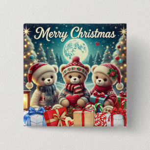 Badge Carré 5 Cm Trois mignons Nounours Joyeux Noël