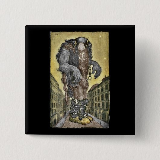 Badge Carré 5 Cm Troll dans la ville (Devant)