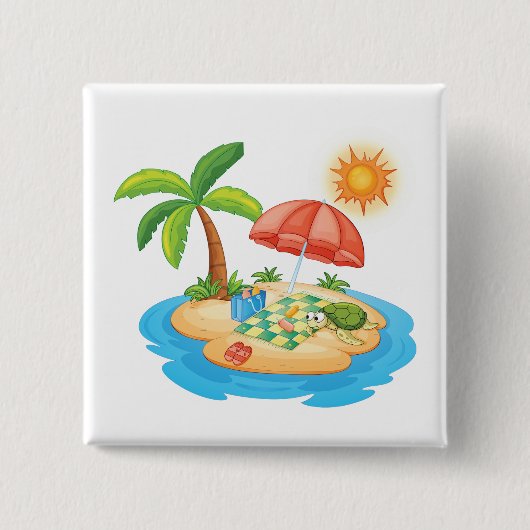 Badge Carré 5 Cm Tropical Island Beach Turtle Palm Tree Picnic (Devant)