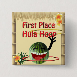 Badge Carré 5 Cm Tropical Party Tiki Hut 1ère place Hula Hoop