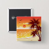 Badge Carré 5 Cm Tropical Sunset Beach Palm Tree Island (Devant & derrière)