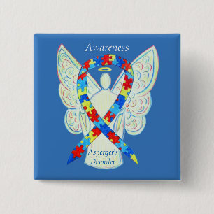 Badge Carré 5 Cm Trouble de l'Asperger Angel Puzzle Ruban Pins