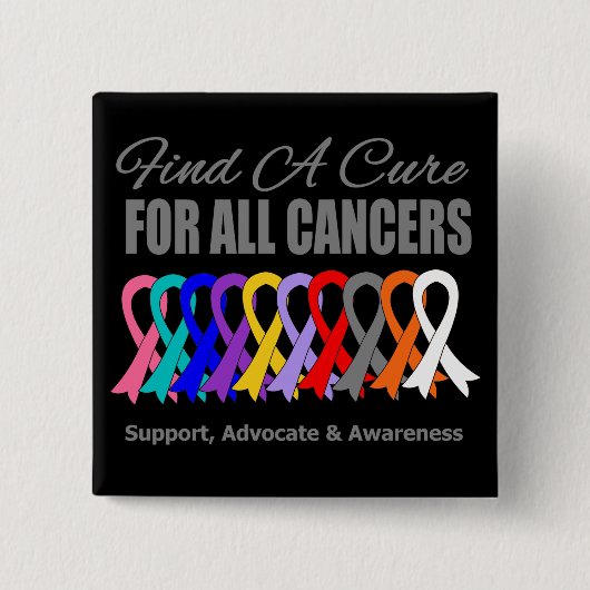 Badge Carré 5 Cm Trouver un Ruban Cure pour tous les Cancers (Devant)