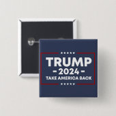 Badge Carré 5 Cm Trump 2024 Keep America Great - bleu rouge nom éti (Devant & derrière)