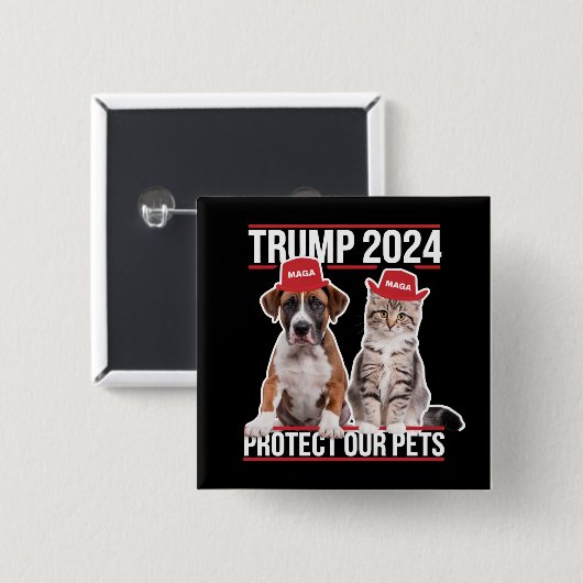 Badge Carré 5 Cm Trump 2024 Protégez nos animaux Chiens de chat MAG (Devant & derrière)