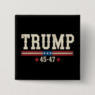 Badge Carré 5 Cm Trump 45 47 Drapeau américain USA Rétro Vintage