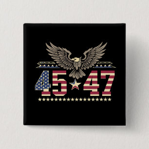 Badge Carré 5 Cm Trump 45 47 Drapeau d'aigle américain Vintage