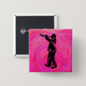 Badge Carré 5 Cm Trumpet Boogie Nuits New York Hot rose (Devant & derrière)
