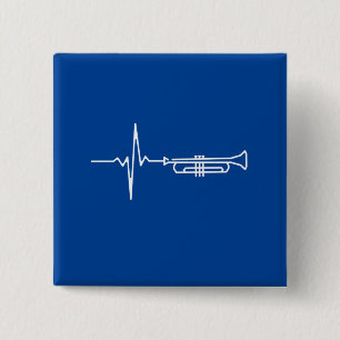 Badge Carré 5 Cm Trumpet Heartbeat Trumpet Player Cadeau