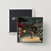 Badge Carré 5 Cm Tsuchiya Koitsu - Snow at Nezu Shrine (Devant & derrière)