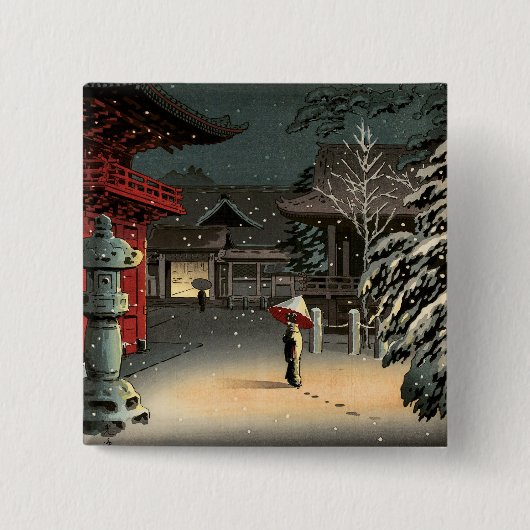 Badge Carré 5 Cm Tsuchiya Koitsu - Snow at Nezu Shrine (Devant)