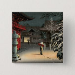 Badge Carré 5 Cm Tsuchiya Koitsu - Snow at Nezu Shrine<br><div class="desc">Snow at Nezu Shrine / Woman in Snow - Tsuchiya Koitsu,  Woodblock color print,  1934</div>