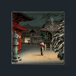 Badge Carré 5 Cm Tsuchiya Koitsu - Snow at Nezu Shrine<br><div class="desc">Snow at Nezu Shrine / Woman in Snow - Tsuchiya Koitsu,  Woodblock color print,  1934</div>