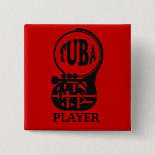 Badge Carré 5 Cm TUBA, Joueur Tuba