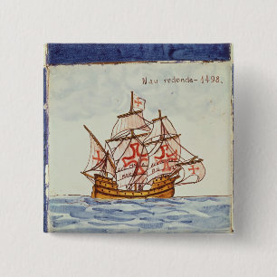 Badge Carré 5 Cm Tuile d'Azulejos dépeignant un bateau, de Sagres