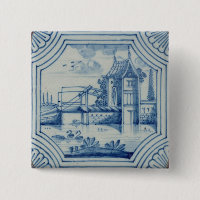Tuile de Delft montrant un pont-levis au-dessus