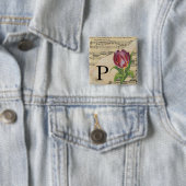 Badge Carré 5 Cm Tulipe violet feuille de musique Monogramme initia (En situation)