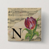 Badge Carré 5 Cm Tulipe violette Partition Monogramme initial N (Devant)