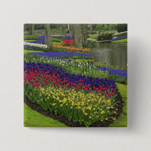 Badge Carré 5 Cm Tulipes, Hyacinthe de raisin et jonquilles,