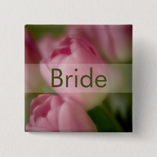 Badge Carré 5 Cm Tulipes roses • Bouton de mariage