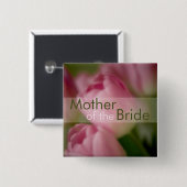 Badge Carré 5 Cm Tulipes roses • Bouton de mariage (Devant & derrière)