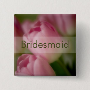 Badge Carré 5 Cm Tulipes roses • Bouton de mariage