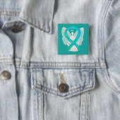 Badge Carré 5 Cm Turquoise Angel Sensibilisation Ruban Art Personna (En situation)