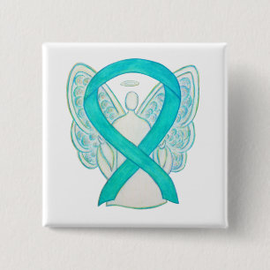Badge Carré 5 Cm Turquoise Angel Sensibilisation Ruban Art Personna