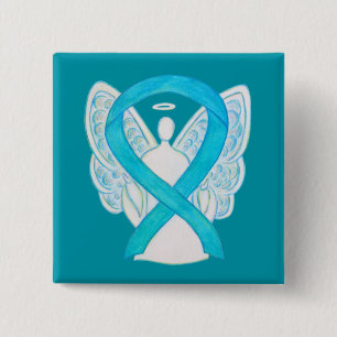 Badge Carré 5 Cm Turquoise Blue Angel Sensibilisation Épingle à rub