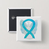 Badge Carré 5 Cm Turquoise Blue Angel Sensibilisation Épingle à rub (Devant & derrière)
