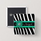 Badge Carré 5 Cm Turquoise Blue Floral Gem & Zebra Pattern (Devant & derrière)