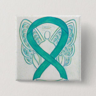 Badge Carré 5 Cm Turquoise Green Angel Sensibilisation Ruban Art La