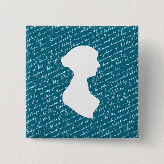 Badge Carré 5 Cm Turquoise Jane Austen Pride Préjugés Netherfield (Devant)