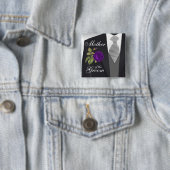 Badge Carré 5 Cm Tuxedo Suite Team Groom - Rose violet (En situation)