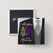 Badge Carré 5 Cm Tuxedo Suite Team Groom - Rose violet (Devant & derrière)