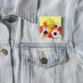 Badge Carré 5 Cm Tweety Avec Marguerites (En situation)