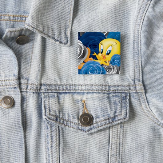 Badge Carré 5 Cm Tweety With Roses (En situation)