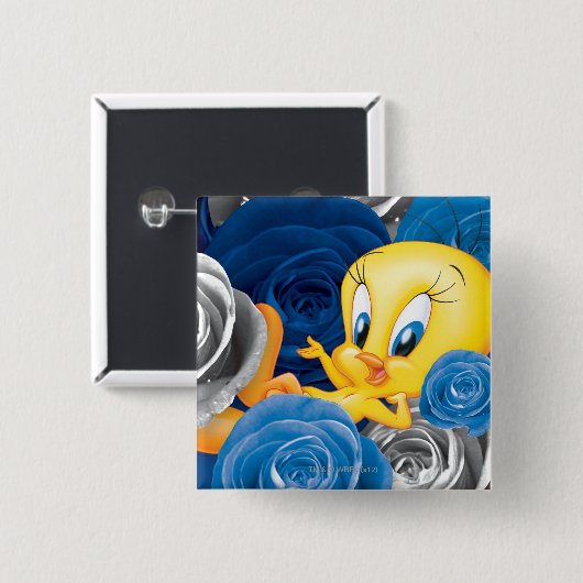 Badge Carré 5 Cm Tweety With Roses (Devant & derrière)