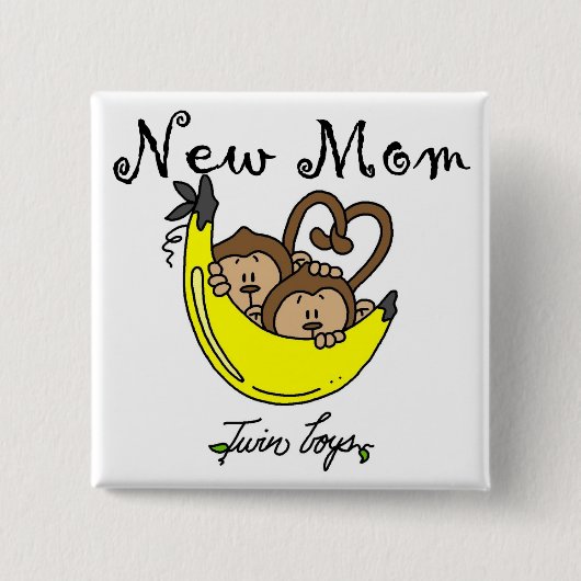 Badge Carré 5 Cm Twin Boys New Mom Tshirts et cadeaux (Devant)