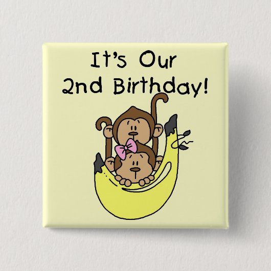 Badge Carré 5 Cm Twins Monkey Boy and Girl 2e anniversaire (Devant)