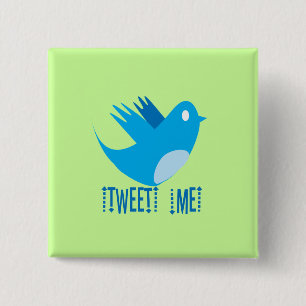 Badge Carré 5 Cm Twitter Bird Suivez-moi - Choisir la couleur de l'