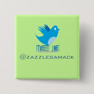 Badge Carré 5 Cm Twitter Bird Suivez-moi - Choisir la couleur de l'