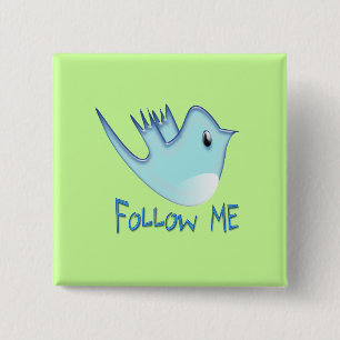 Badge Carré 5 Cm Twitter Bird Suivez-moi - Choisir la couleur de l'