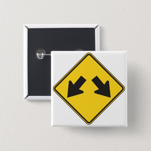 Badge Carré 5 Cm Two Downward Arrows Warning Road Sign (Devant & derrière)