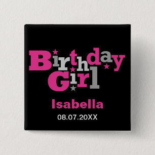 Badge Carré 5 Cm Type de fluctuation bouton de fille d'anniversaire