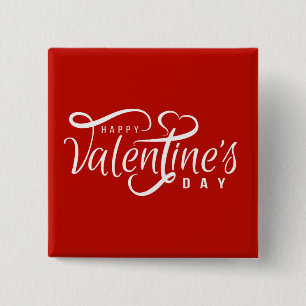 Badge Carré 5 Cm Typographie Heureuse Sainte-Valentin   Bouton d'ép