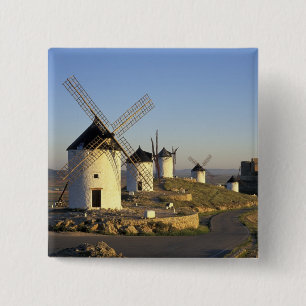 Badge Carré 5 Cm UE, Espagne, La Mancha, Consuegra. Moulins à vent 