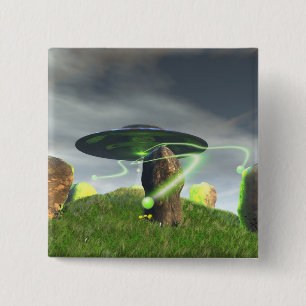 Badge Carré 5 Cm UFO et bouton en pierre antique de cercle