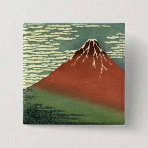 Badge Carré 5 Cm Ukiyo-e South Wind Sky ou Fuji rouge de Hokusai